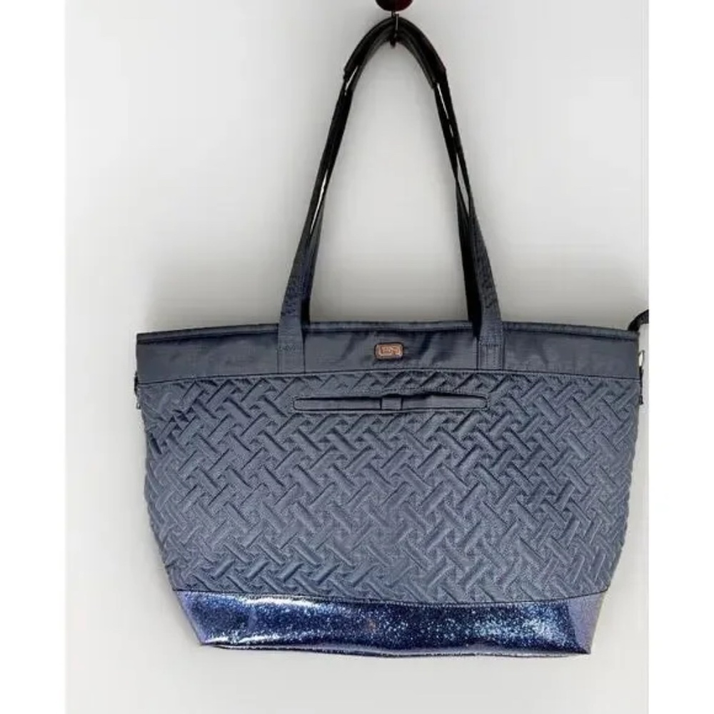 Lug Avion Navy Blue Convertible Tote Bag Quilted Overnighter Travel Glitter